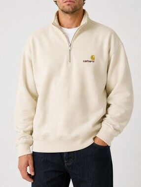 Carhartt Work In Progress Half Zip American Script Sweatshirt Cream Workwear XL
